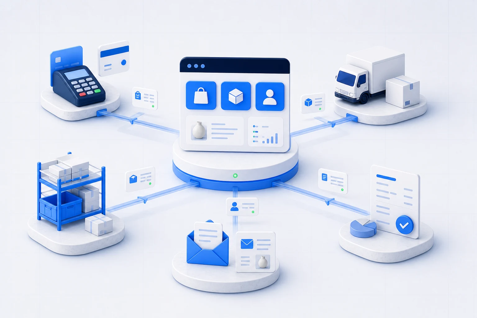 Shopify sujungimas su mokėjimų, pristatymo, sandėlio ir apskaitos sistemomis