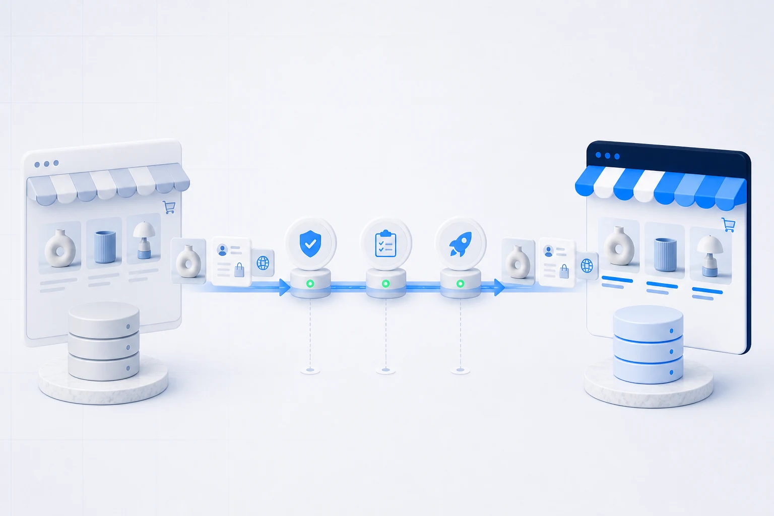 Parduotuvės duomenų kelias iš senos sistemos į Shopify su patikros etapais